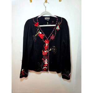 Berek 2 Takako Sakon Christmas Cardigan Sweater Button Embellished Beads XL